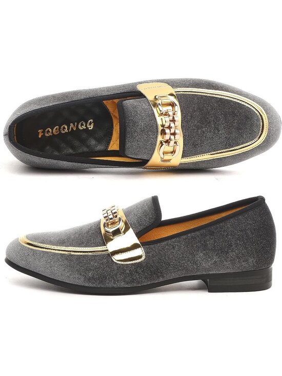 FQEQNQG Men\'s Grey Velvet Loafers Penny Slip On Smoking Luxury Wedding Shoes main image 6